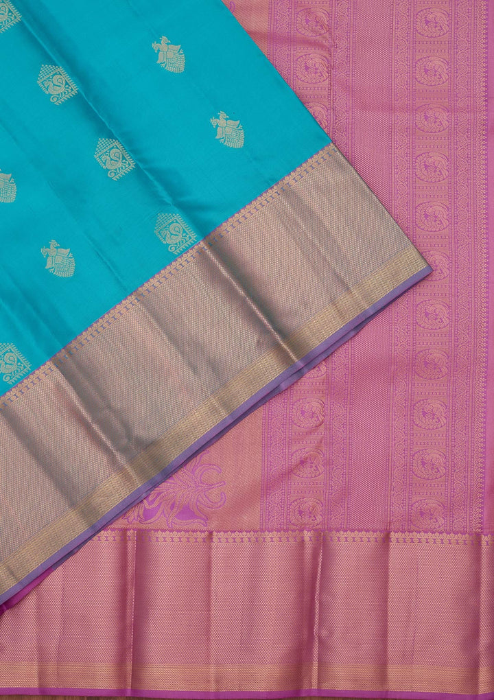 Turquoise Blue Zariwork Silk Saree-koskii