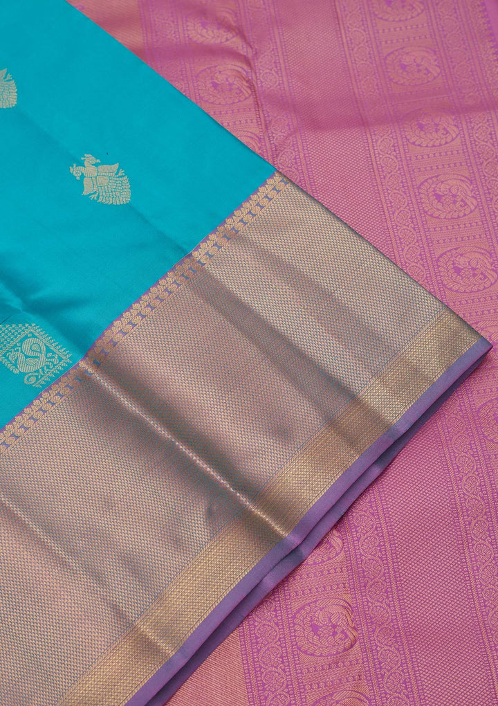 Turquoise Blue Zariwork Silk Saree-koskii
