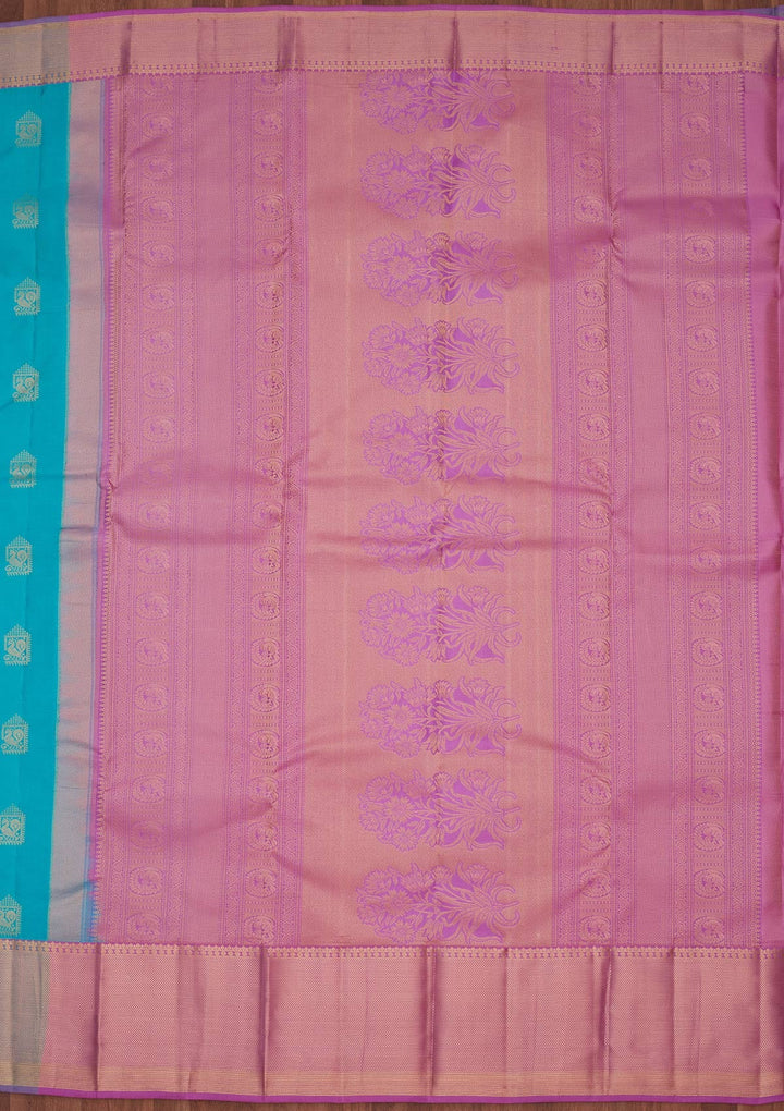 Turquoise Blue Zariwork Silk Saree-koskii