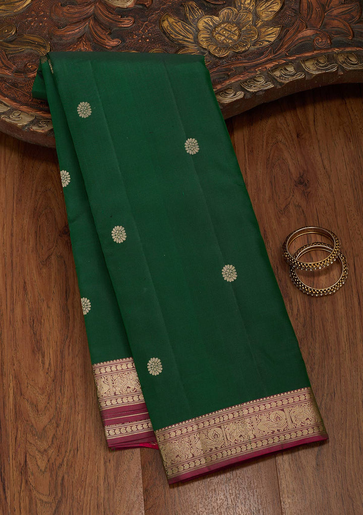 Bottle Green Zariwork Pure Silk Saree-koskii