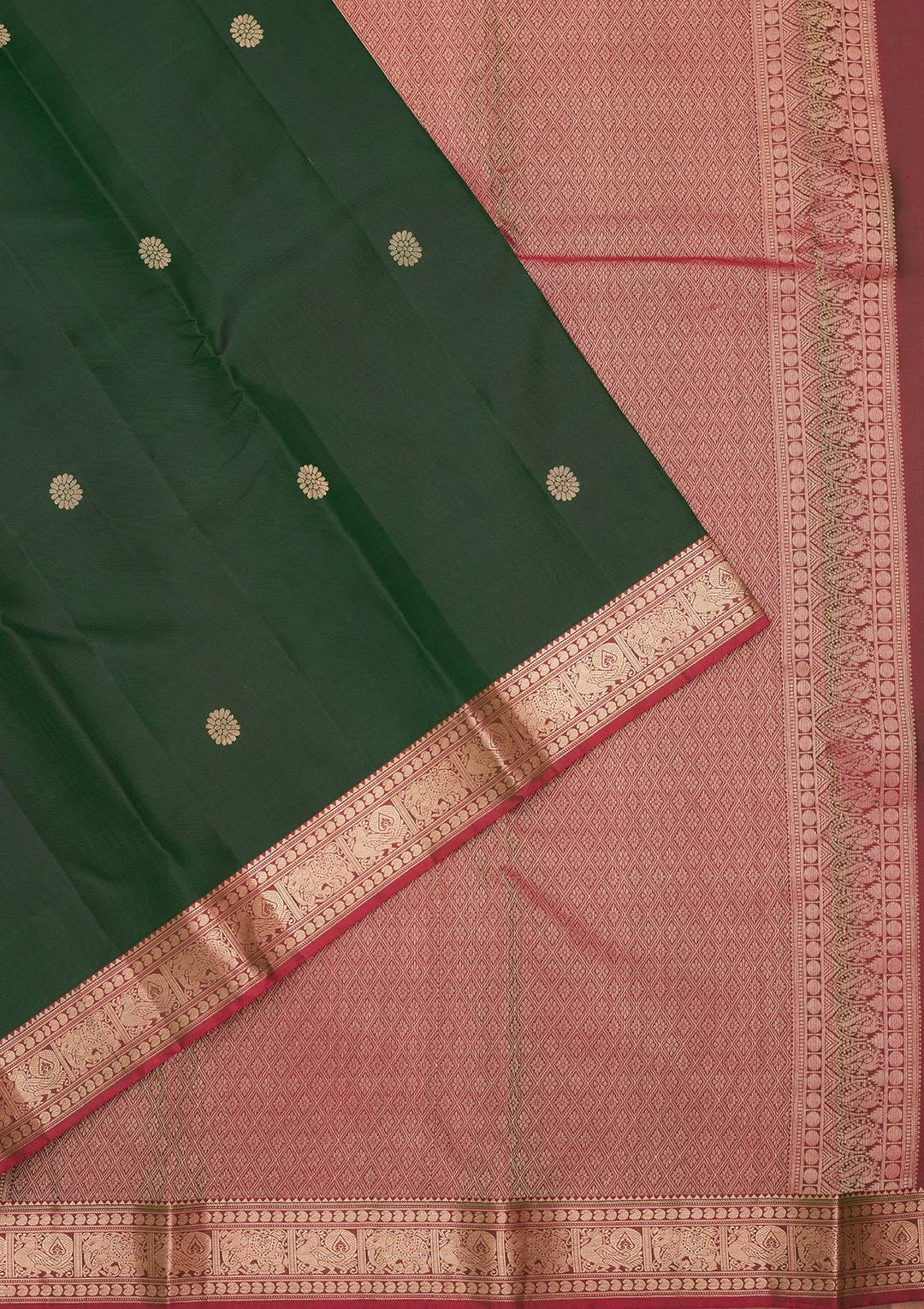 Bottle Green Zariwork Pure Silk Saree-koskii