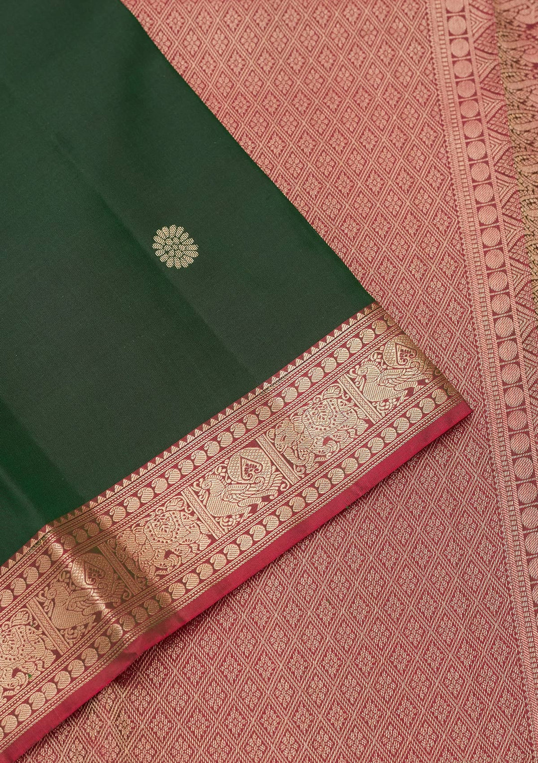 Bottle Green Zariwork Pure Silk Saree-koskii