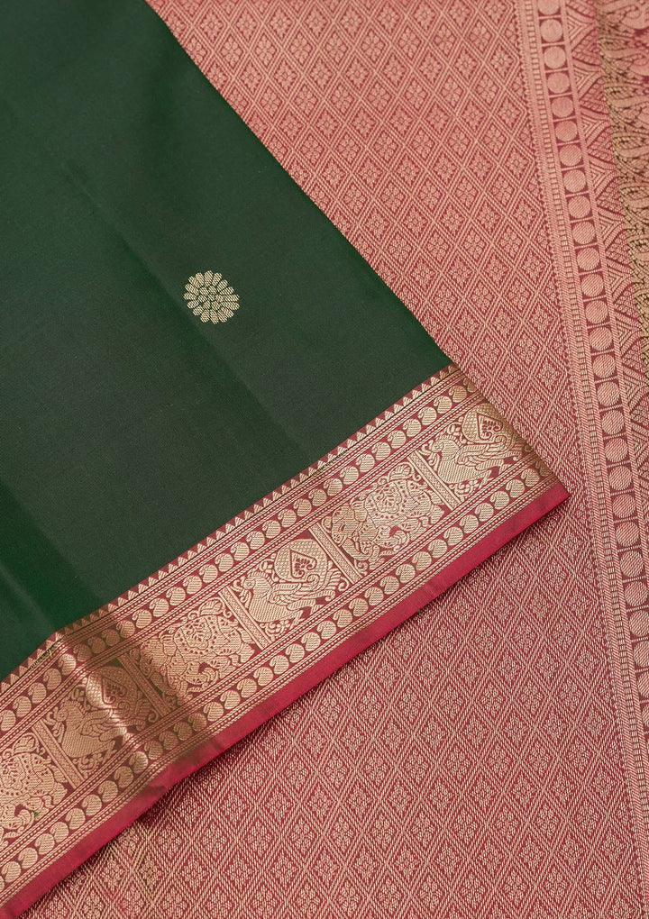 Bottle Green Zariwork Pure Silk Saree-koskii