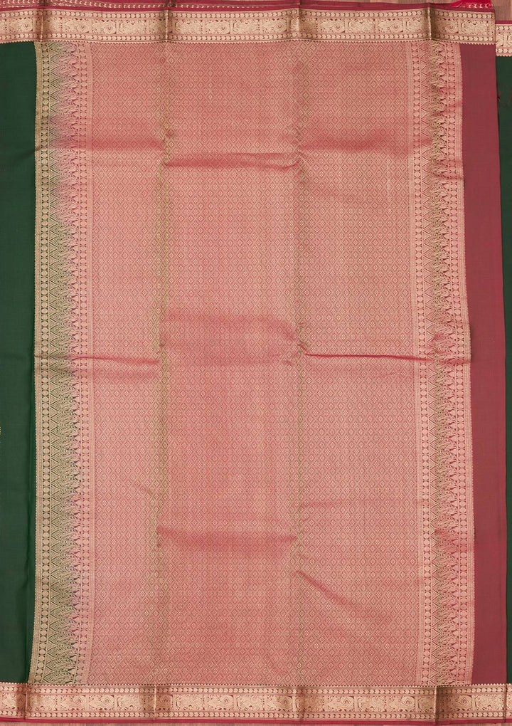 Bottle Green Zariwork Pure Silk Saree-koskii