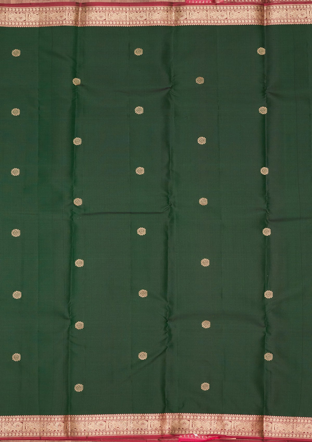 Bottle Green Zariwork Pure Silk Saree-koskii