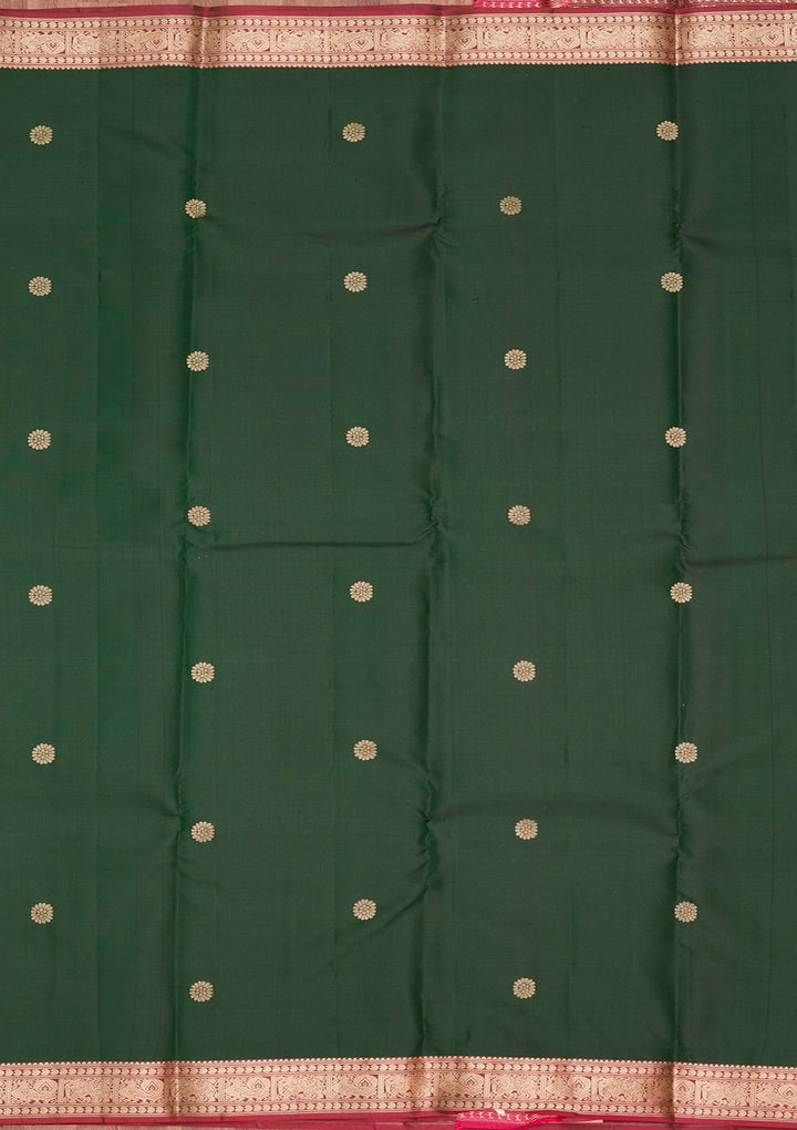 Bottle Green Zariwork Pure Silk Saree-koskii