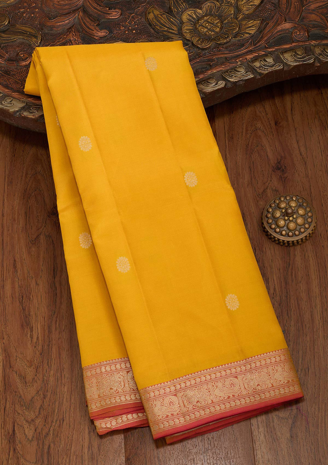 Mustard Zariwork Pure Silk Saree-koskii