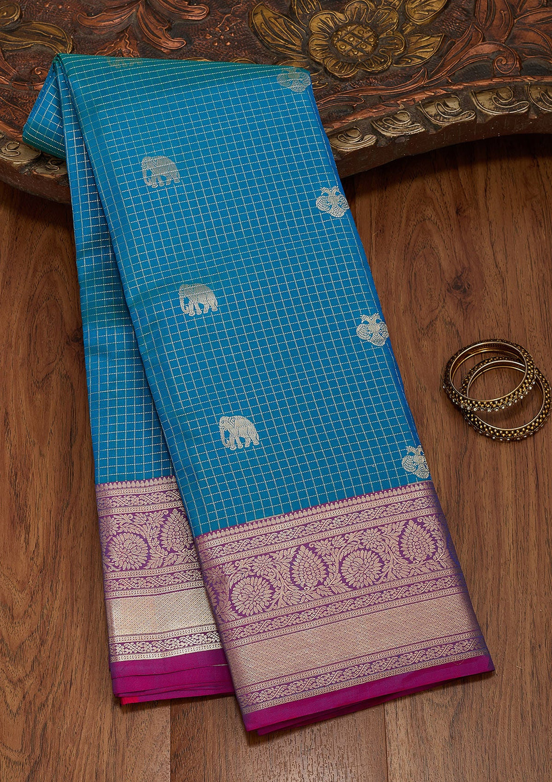 Rama Green Zariwork Pure Silk Saree-koskii