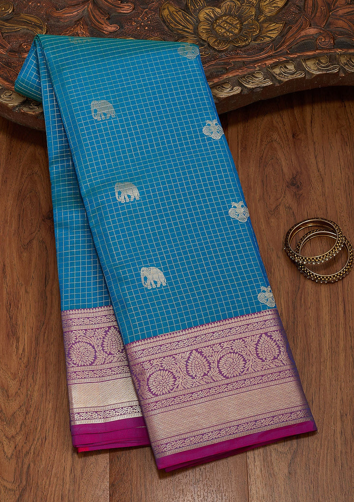 Rama Green Zariwork Pure Silk Saree-koskii