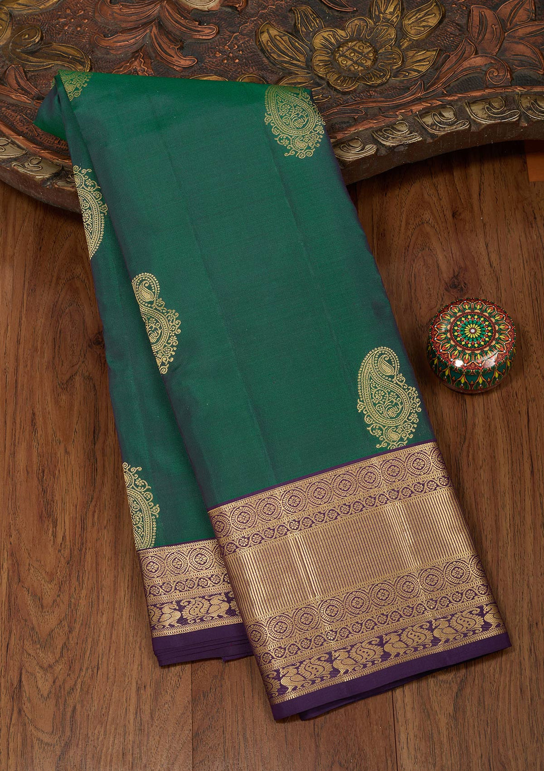 Bottle Green Zariwork Silk Saree-koskii