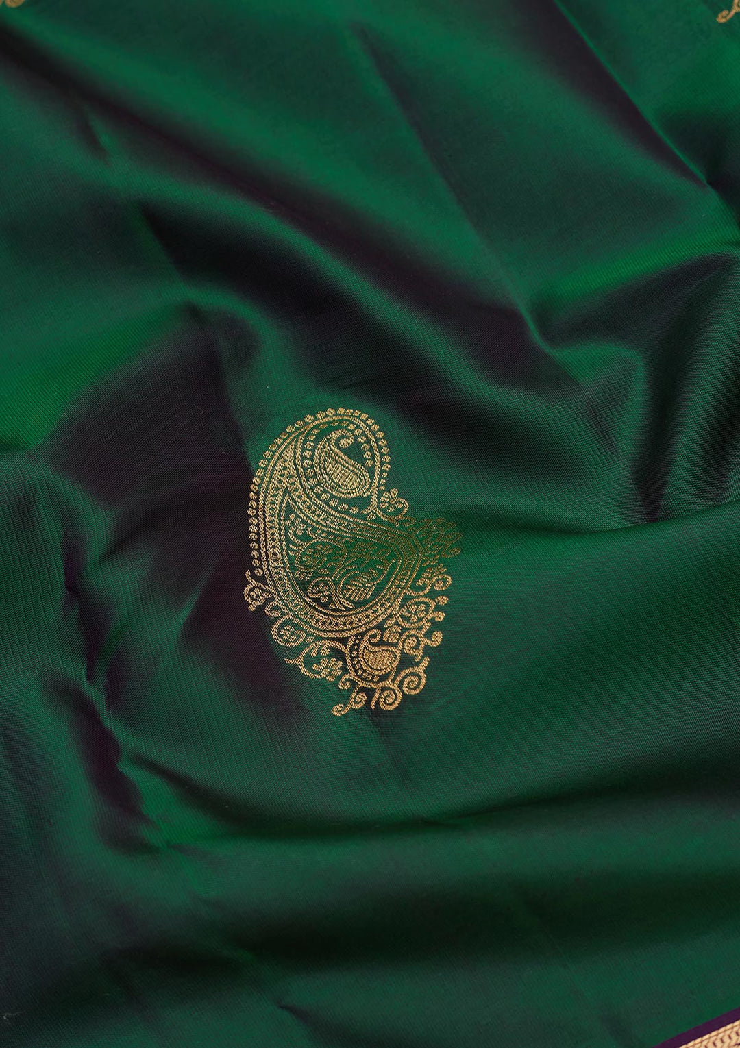 Bottle Green Zariwork Silk Saree-koskii