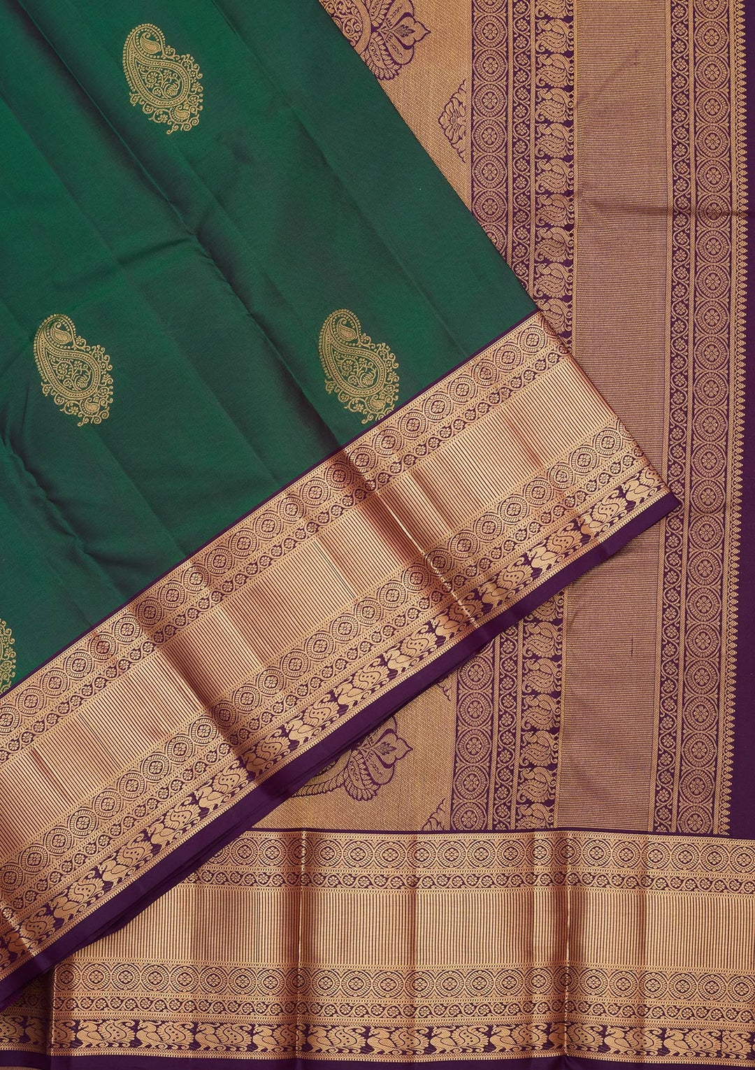 Bottle Green Zariwork Silk Saree-koskii