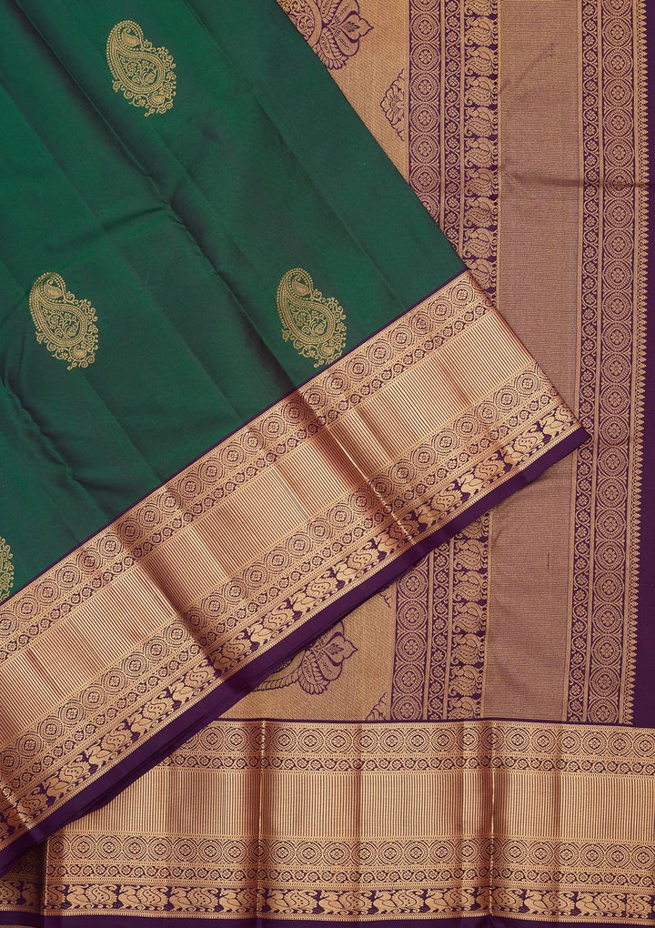 Bottle Green Zariwork Silk Saree-koskii