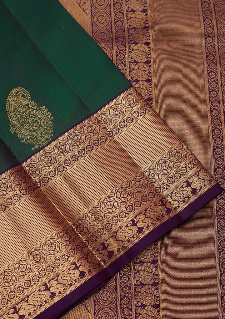 Bottle Green Zariwork Silk Saree-koskii