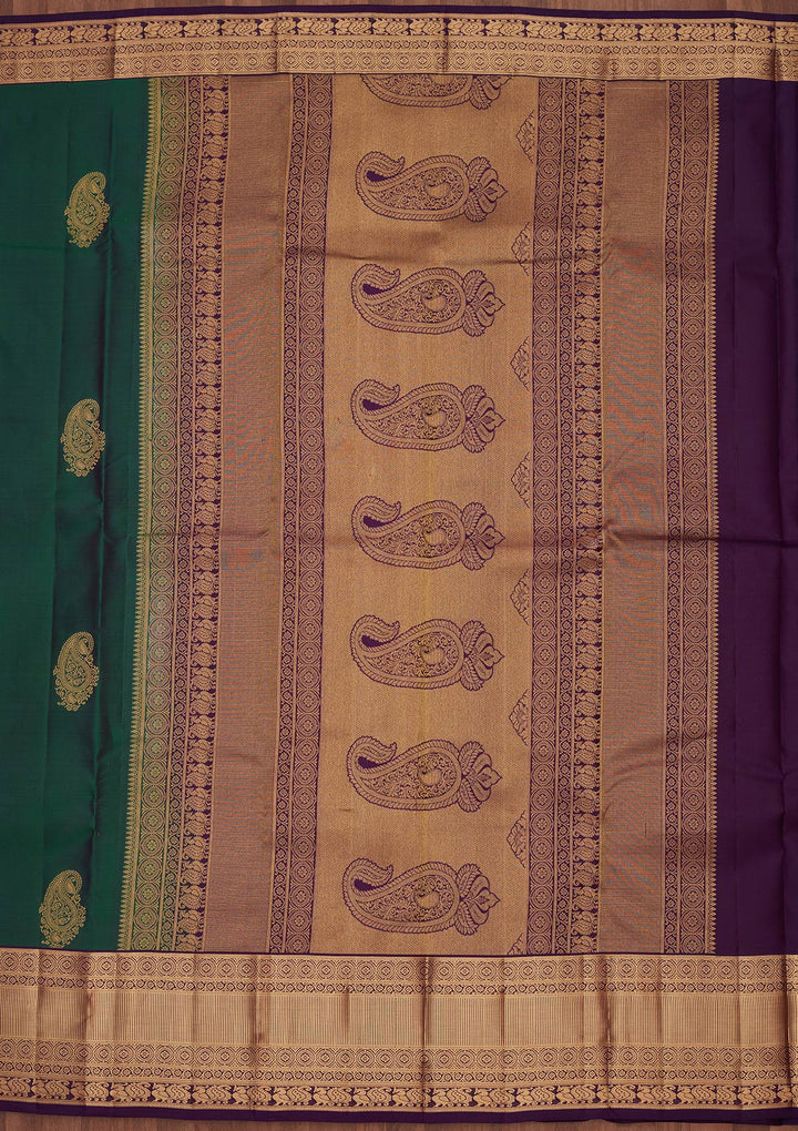 Bottle Green Zariwork Silk Saree-koskii
