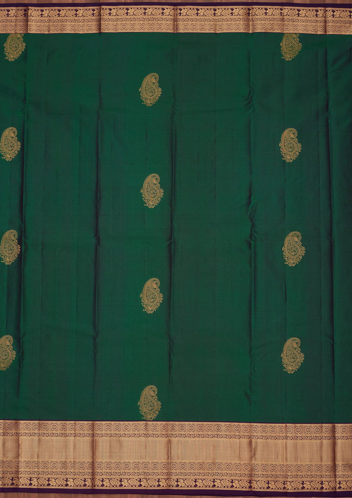 Bottle Green Zariwork Silk Saree-koskii