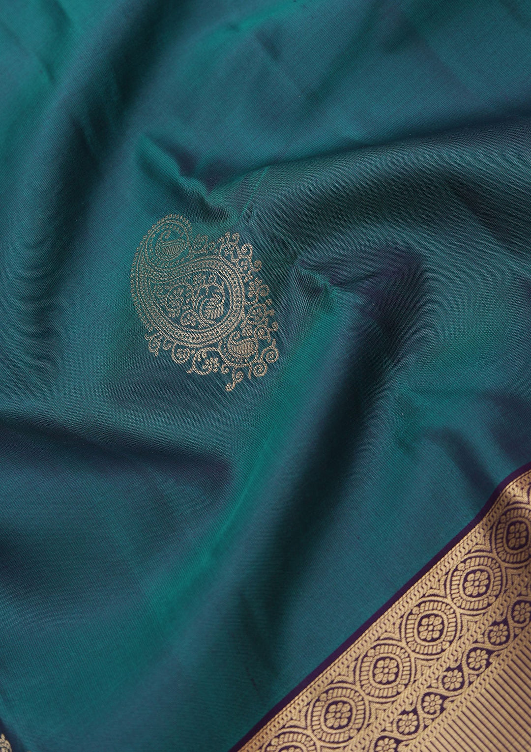 Peacock Green Zariwork Pure Silk Saree-koskii
