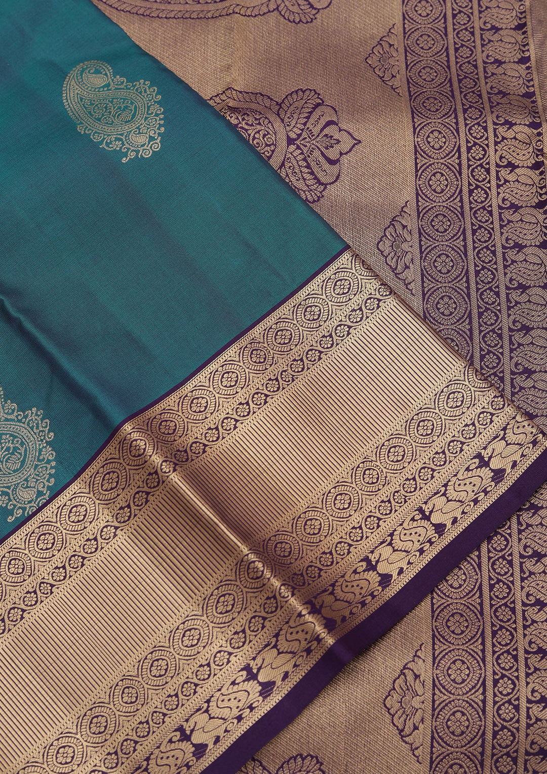 Peacock Green Zariwork Pure Silk Saree-koskii