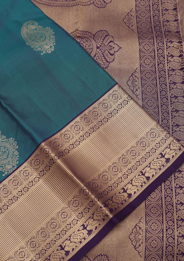 Peacock Green Zariwork Pure Silk Saree-koskii