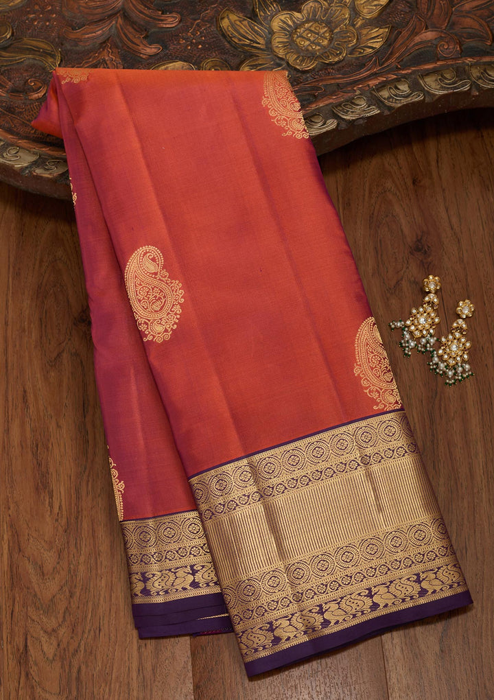 Rust Zariwork Silk Saree-koskii