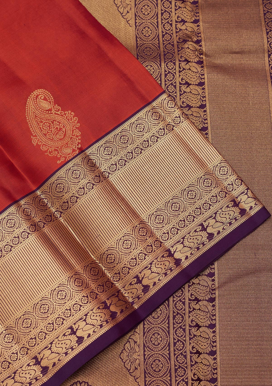 Rust Zariwork Silk Saree-koskii