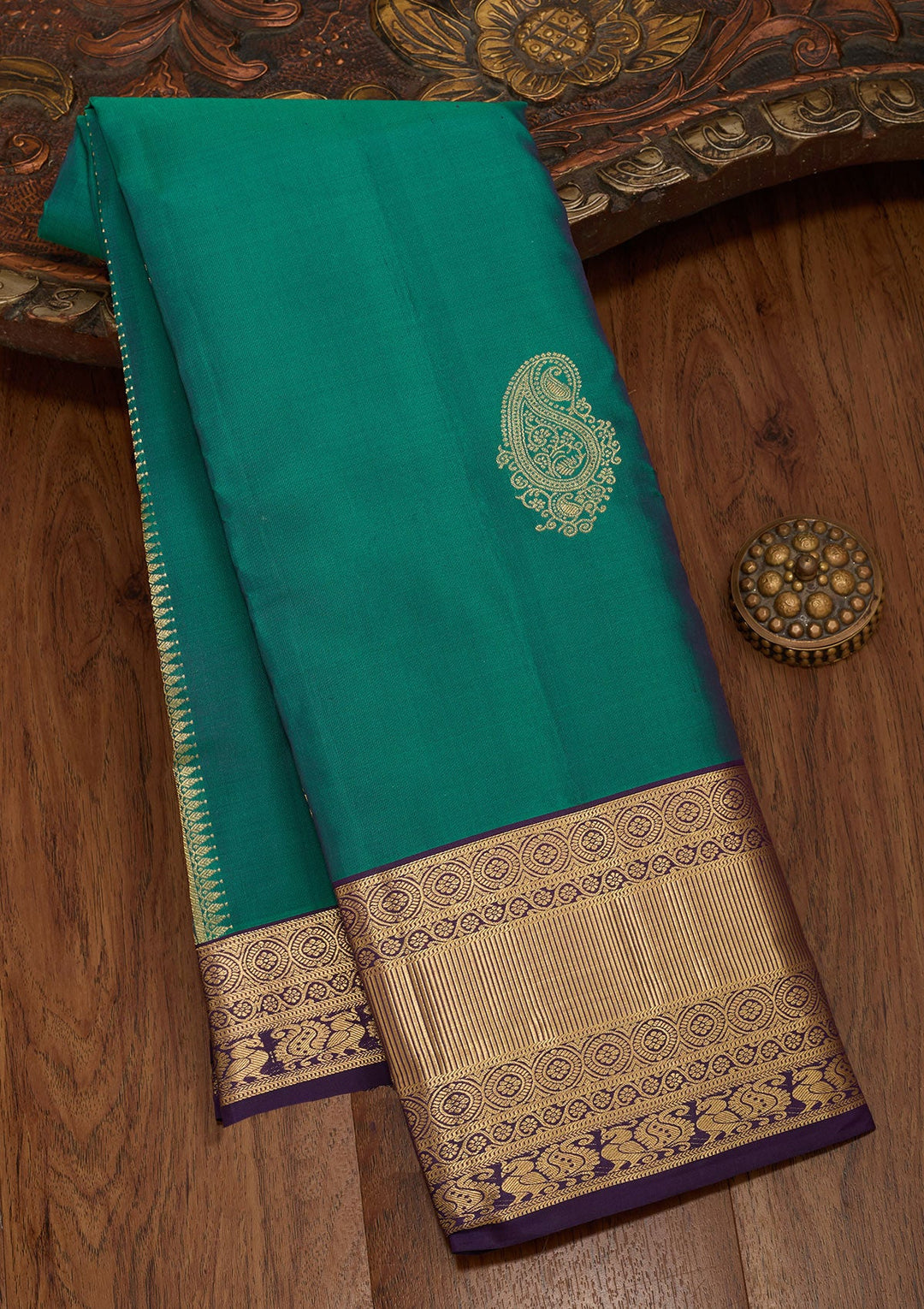 Sea Green Zariwork Silk Saree-koskii