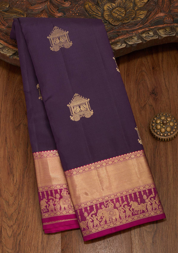 Magenta Pink Zariwork Silk Saree-koskii