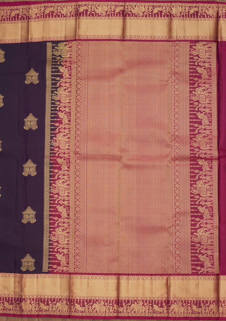 Magenta Pink Zariwork Silk Saree-koskii