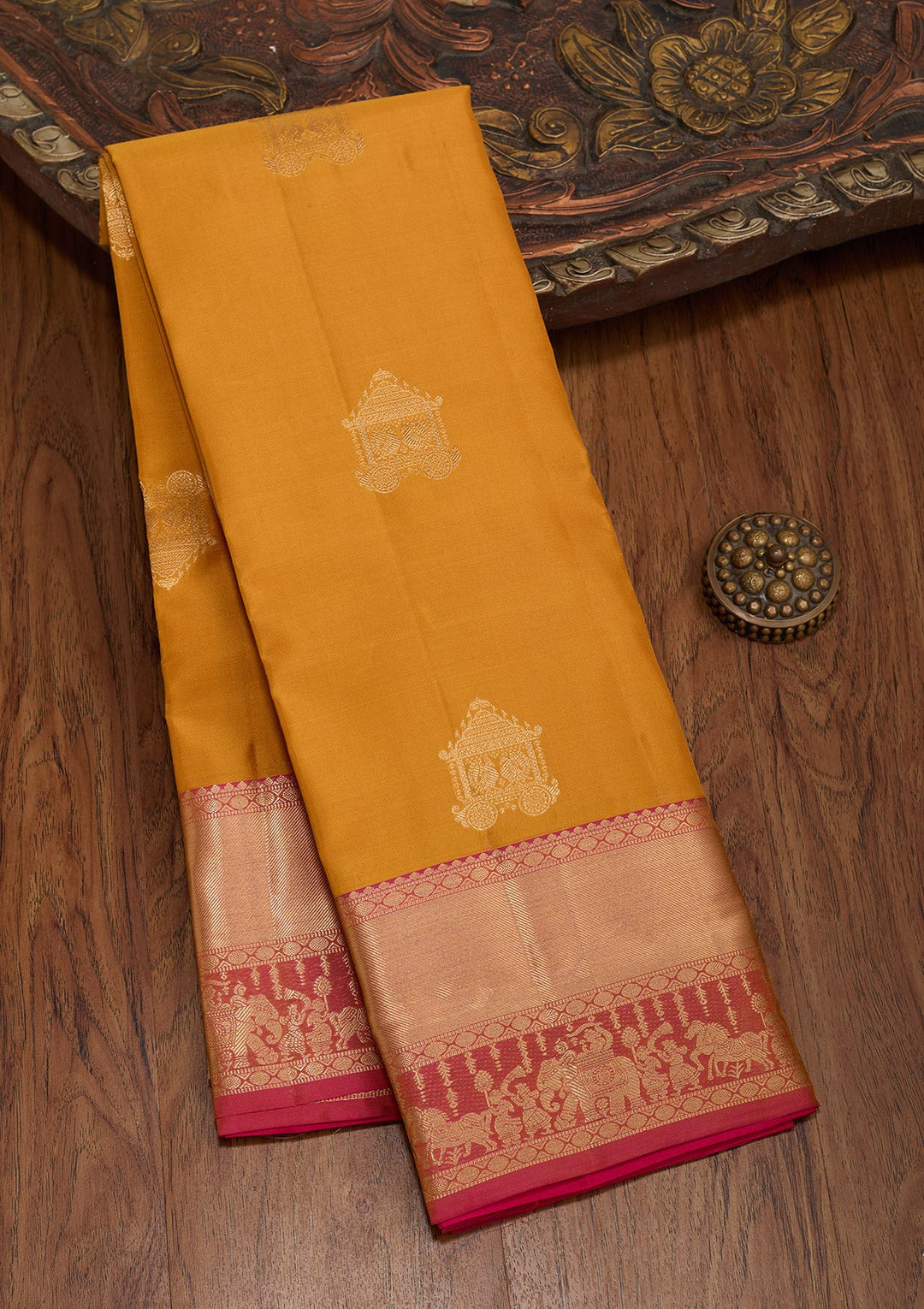 Mustard Zariwork Pure Silk Saree-koskii