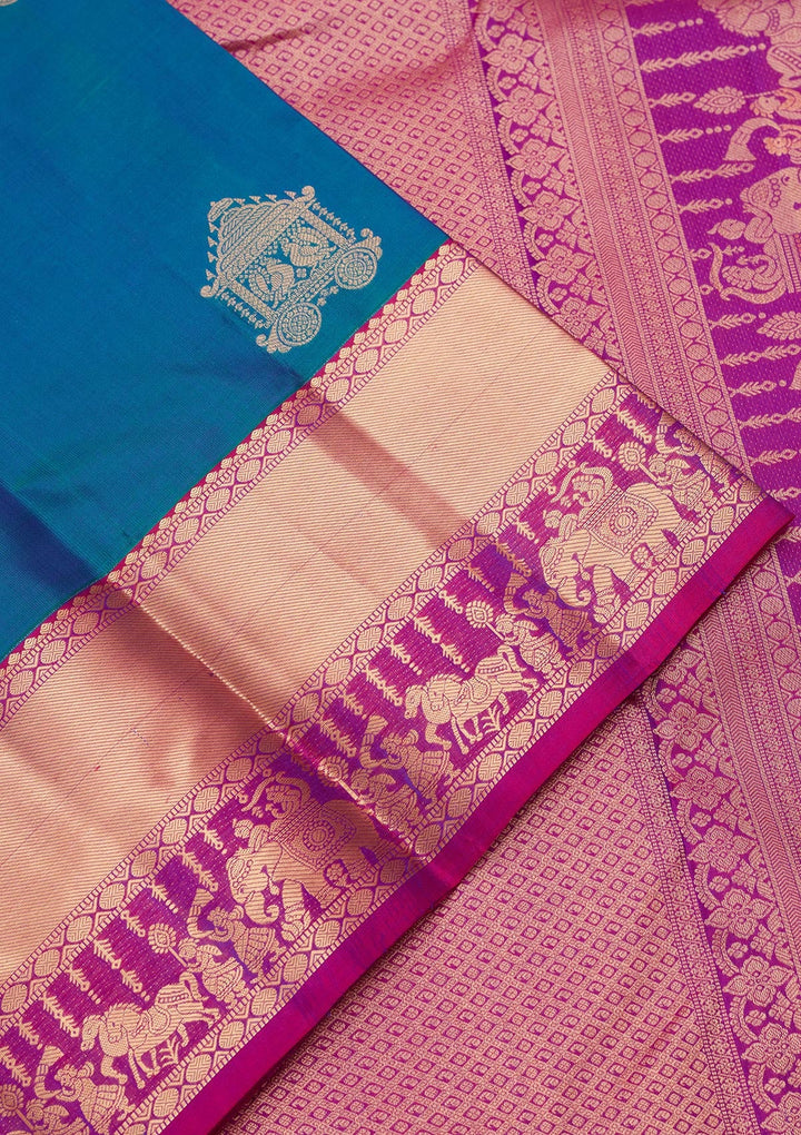 Peacock Blue Zariwork Silk Saree-koskii