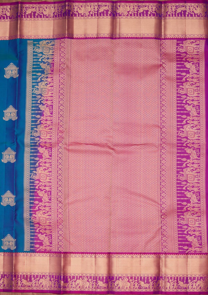 Peacock Blue Zariwork Silk Saree-koskii