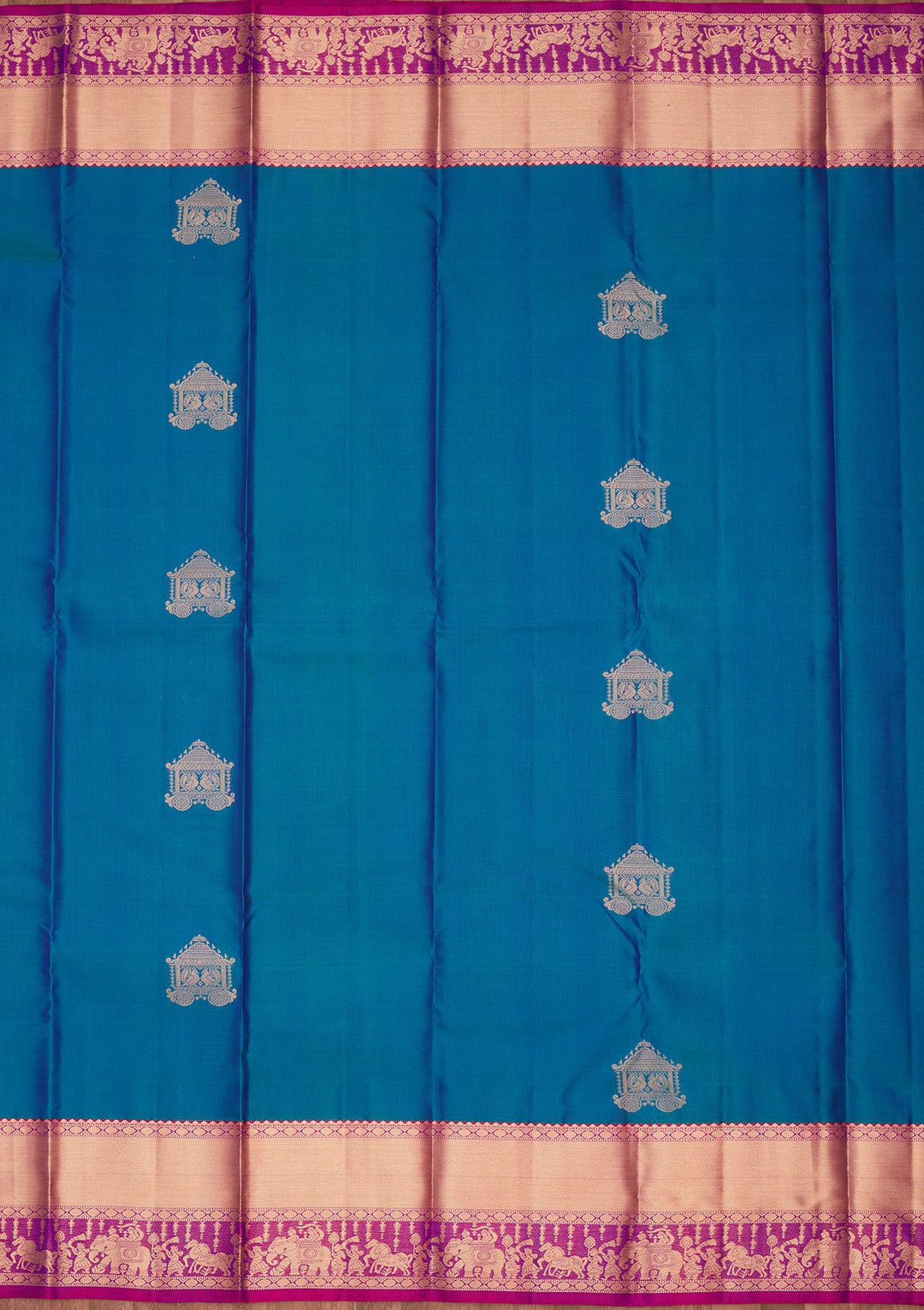 Peacock Blue Zariwork Silk Saree-koskii