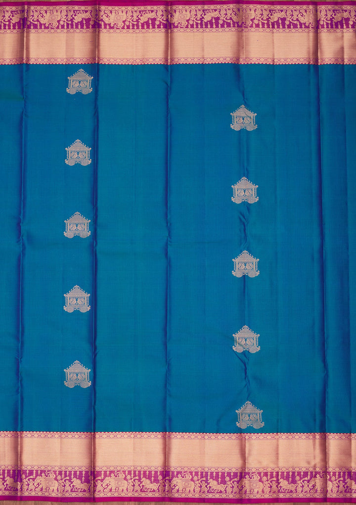 Peacock Blue Zariwork Silk Saree-koskii