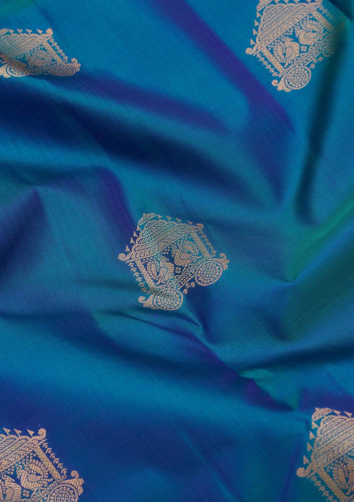 Peacock Blue Zariwork Silk Saree-koskii