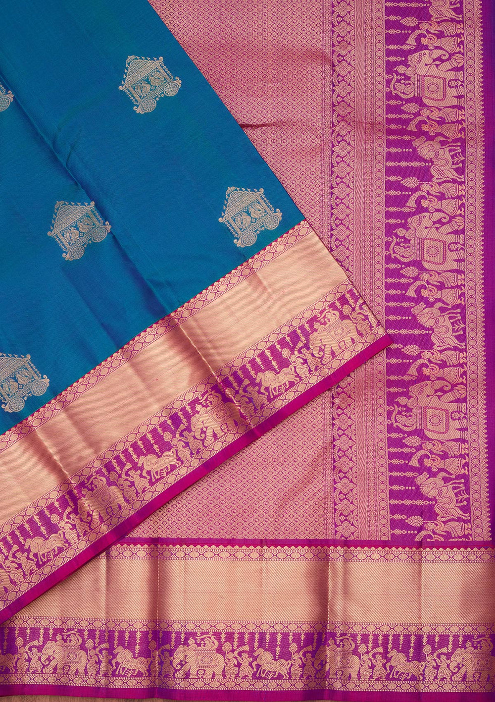 Peacock Blue Zariwork Silk Saree-koskii