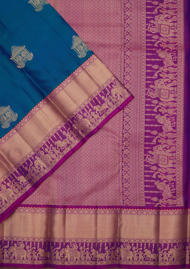 Peacock Blue Zariwork Pure Silk Saree