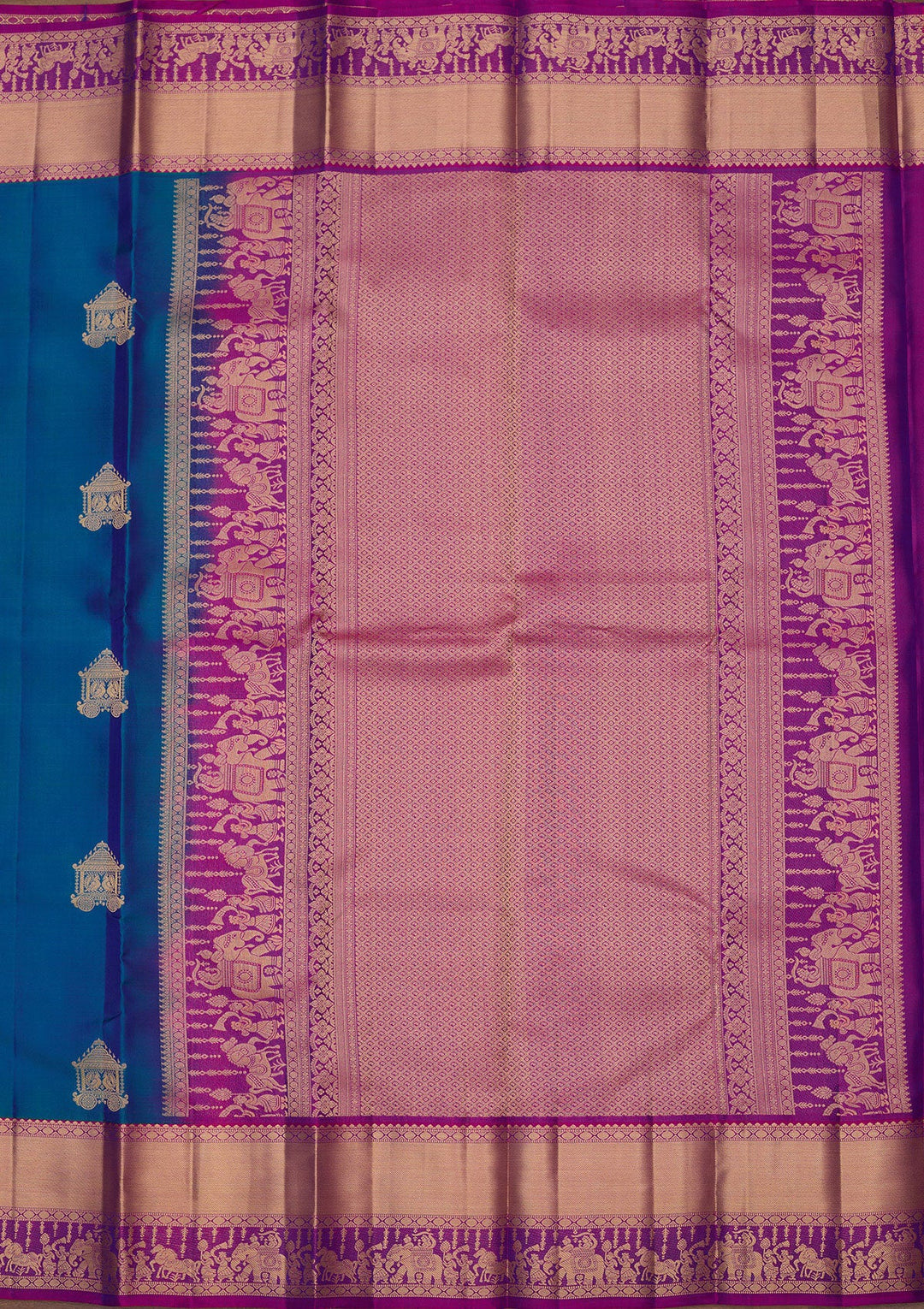 Peacock Blue Zariwork Pure Silk Saree