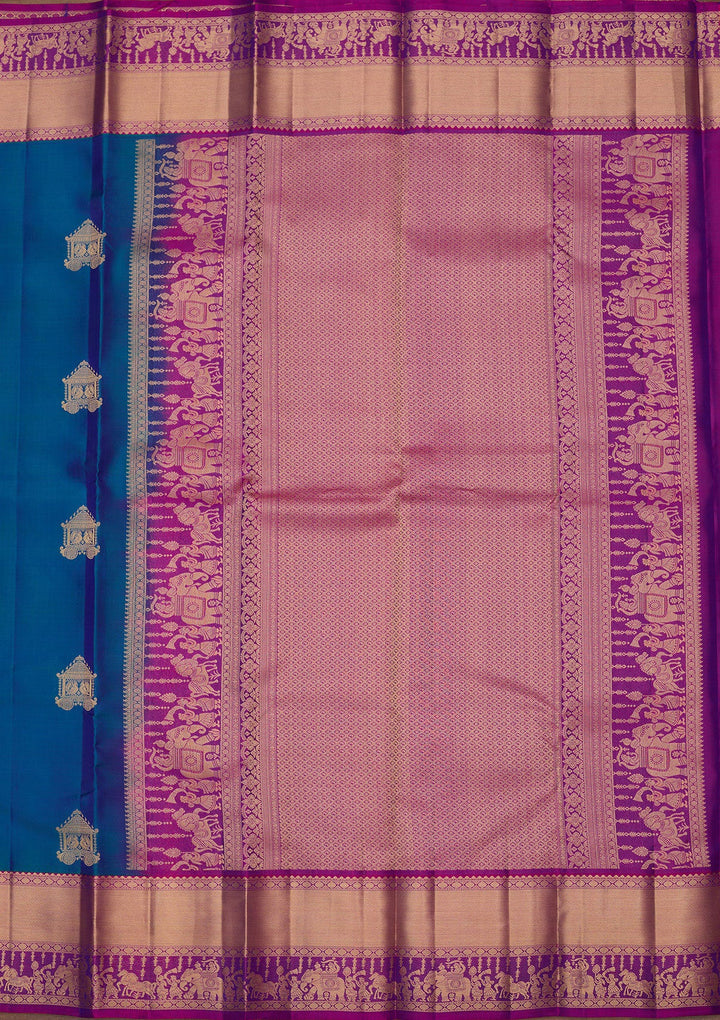 Peacock Blue Zariwork Pure Silk Saree