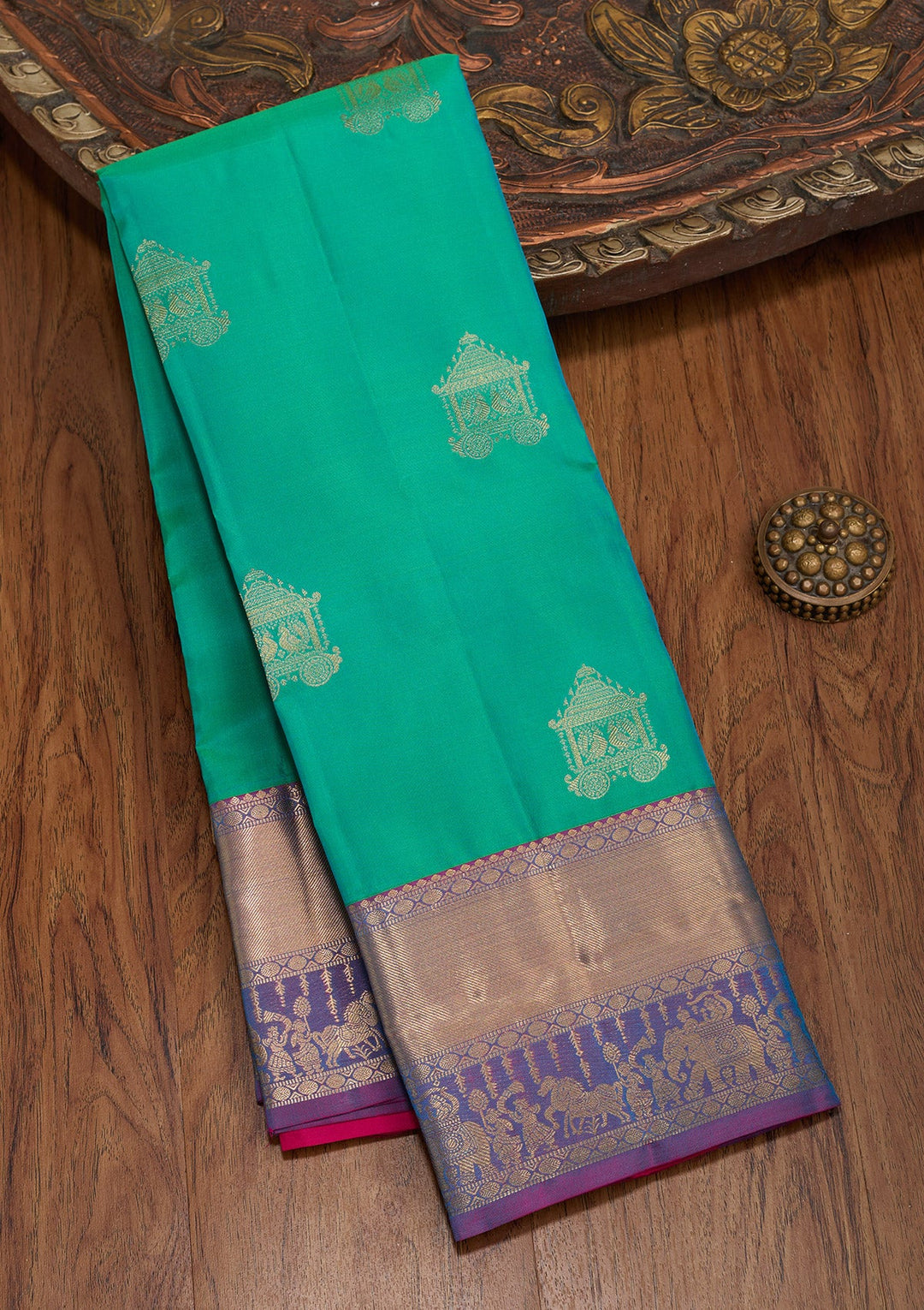 Rama Green Zariwork Pure Silk Saree-koskii
