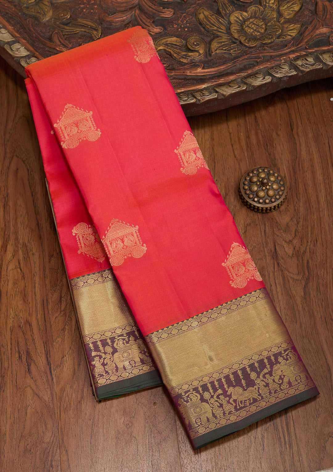 Red Zariwork Pure Silk Saree-koskii