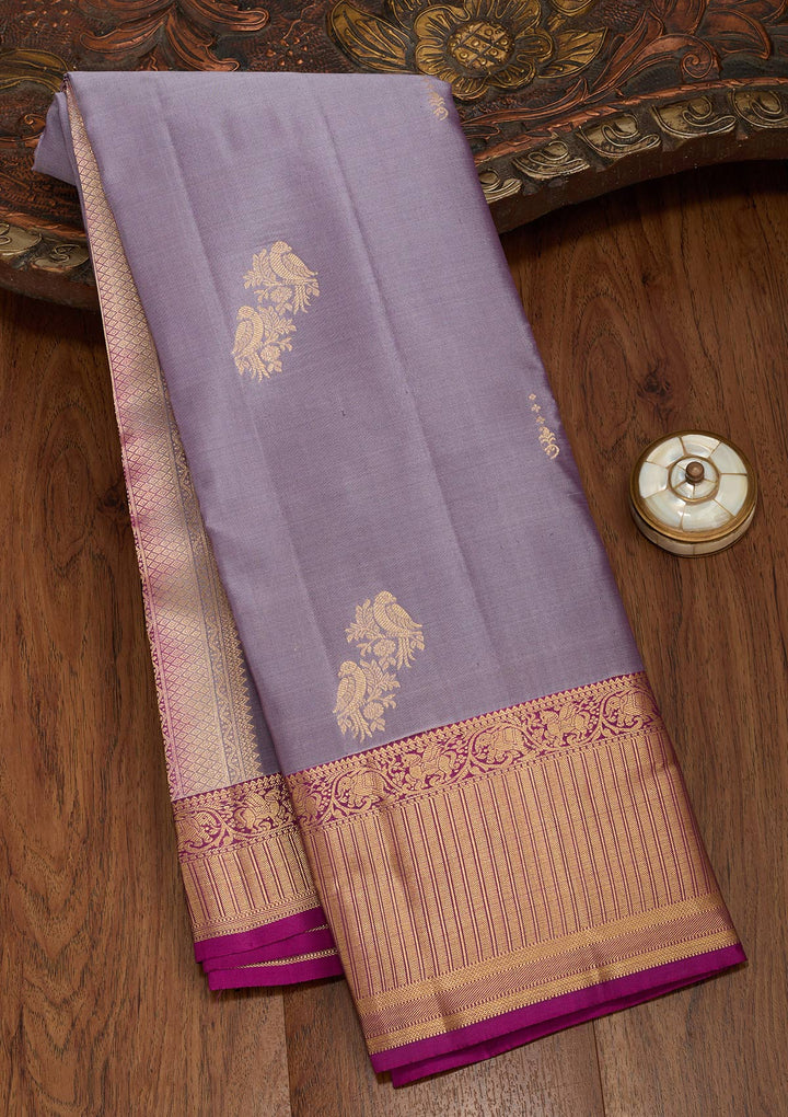 Light Grey Zariwork Silk Saree-koskii