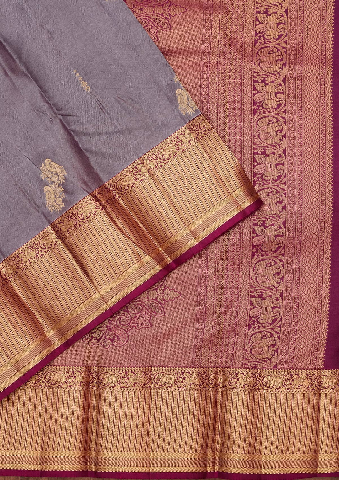Light Grey Zariwork Silk Saree-koskii