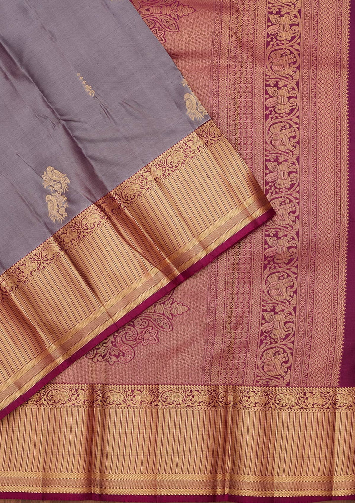 Light Grey Zariwork Silk Saree-koskii