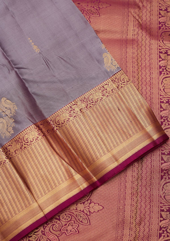 Light Grey Zariwork Silk Saree-koskii