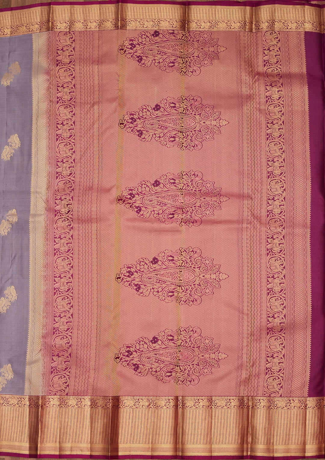 Light Grey Zariwork Silk Saree-koskii
