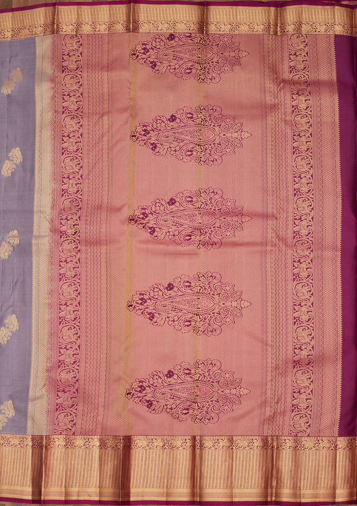 Light Grey Zariwork Silk Saree-koskii