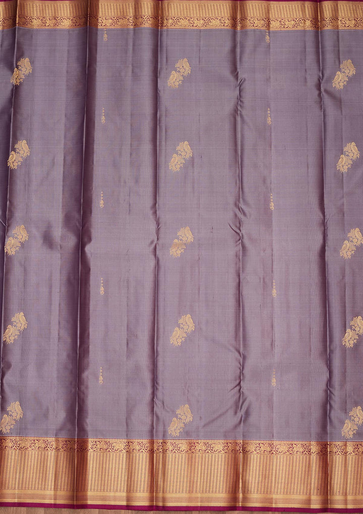 Light Grey Zariwork Silk Saree-koskii