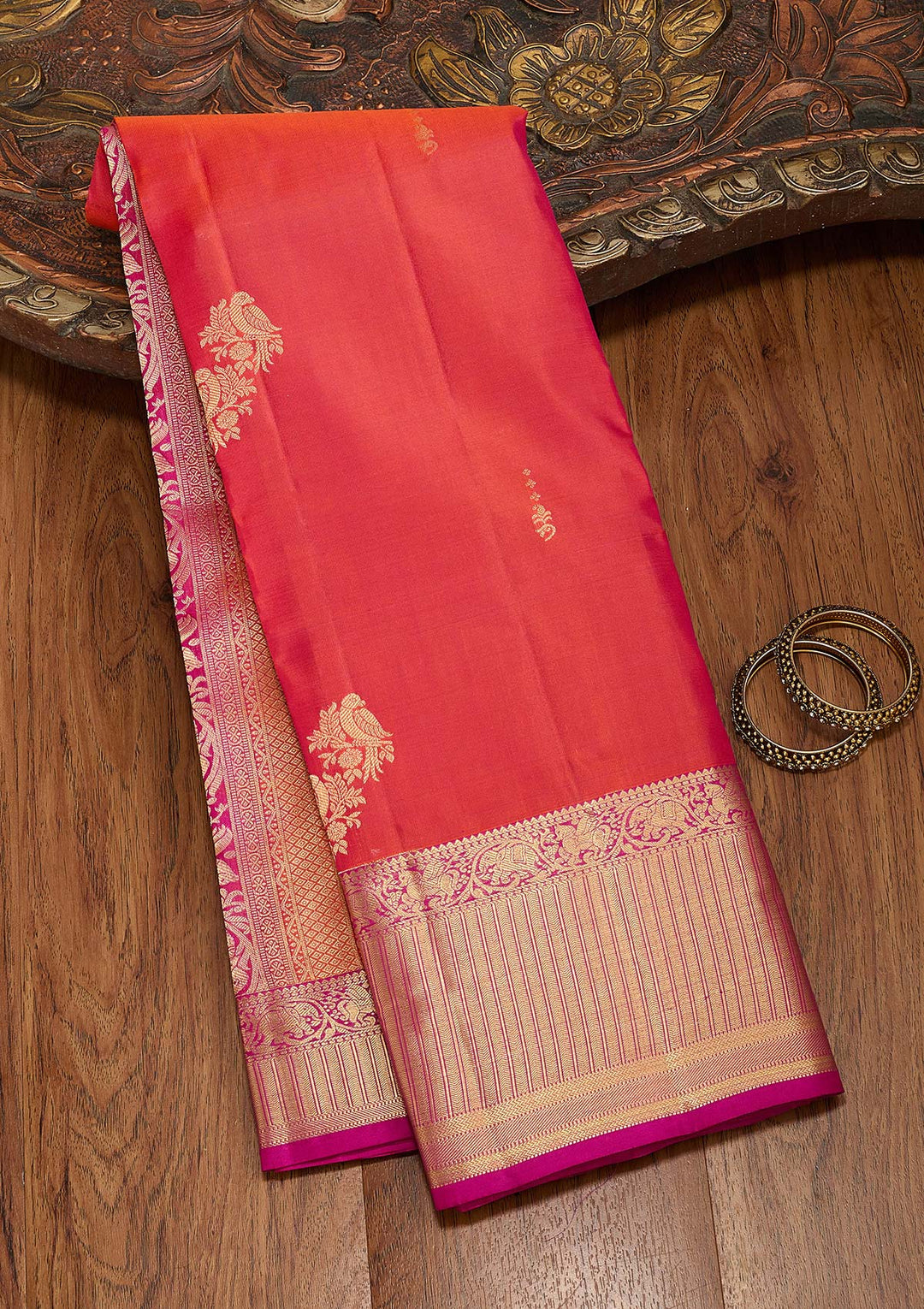 Orange Zariwork Silk Saree-koskii