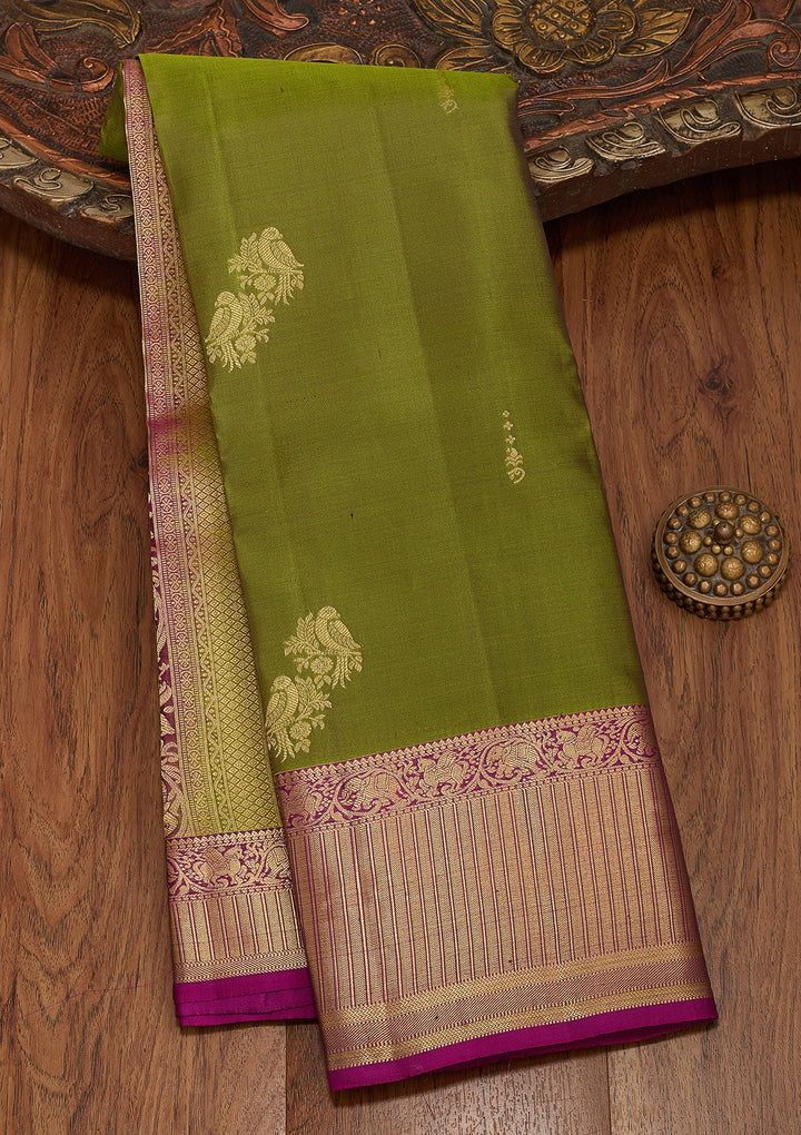 Parrot Green Zariwork Silk Saree-koskii