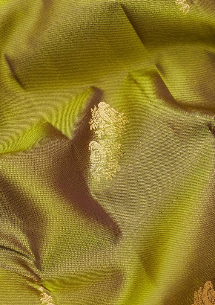 Parrot Green Zariwork Silk Saree-koskii